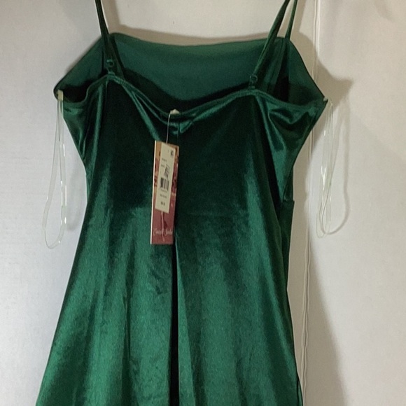 HONEY AND ROSIE SQUARE NECK STRETCH SATIN FAUX-WRAP - Picture 6 of 9